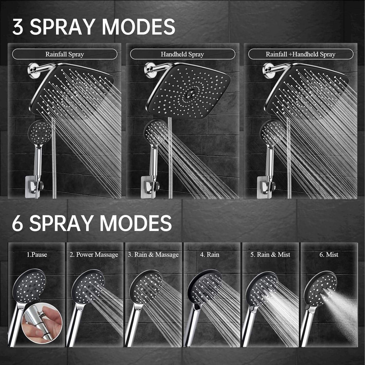 Veken | Rain Shower Head Combo | 11.8 Inch |  Rectangle | Chrome - aborderproducts