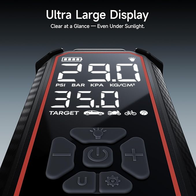 OlarHike Powerful Tire Inflator Portable Air Compressor, Ultra-Fast Inflation & Long-Lasting Battery, Cordless Air Pump for Pickup, SUV & Car Tires, Electric Pump with Digital Pressure Gauge/LED Light - aborderproducts