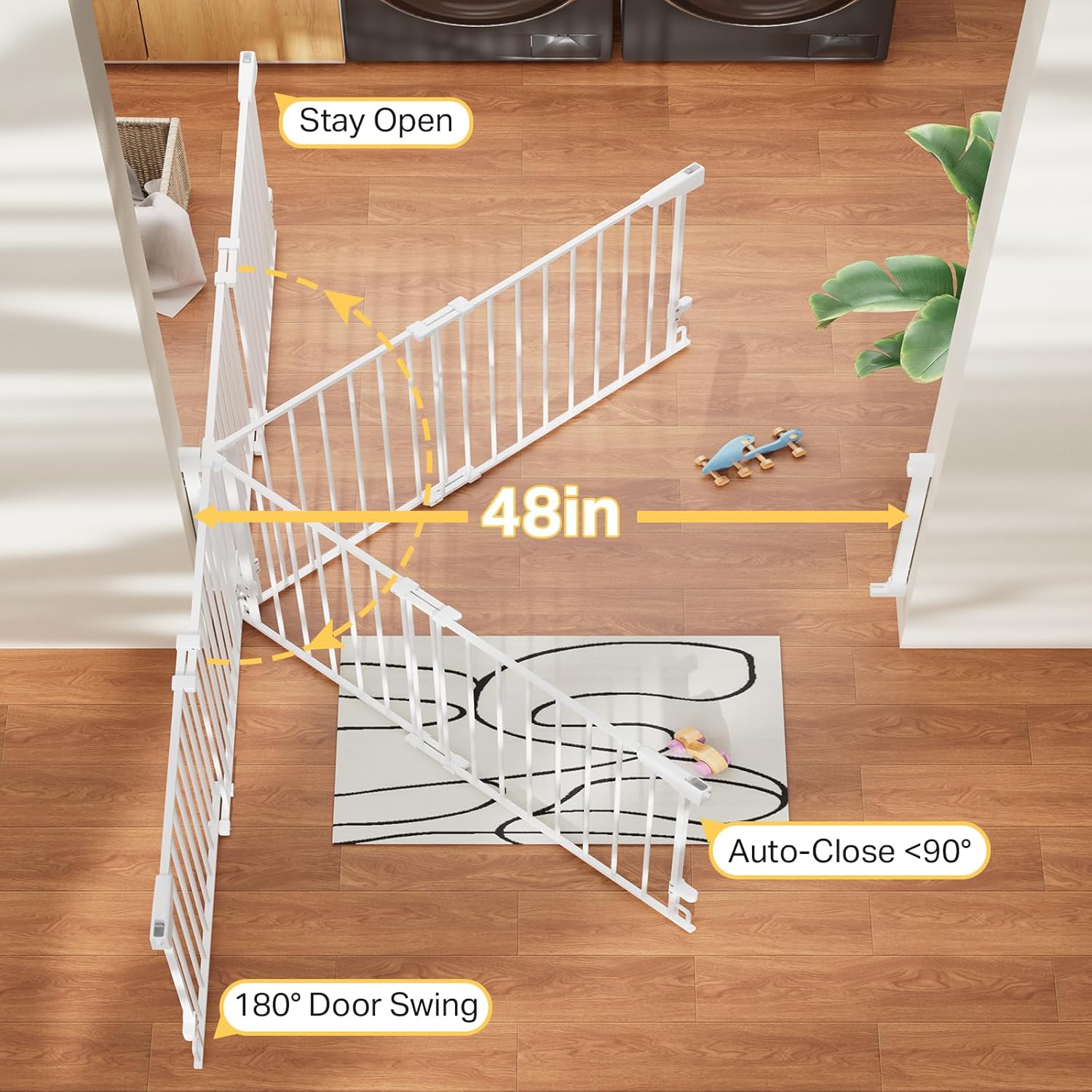 Cumbor | Safety Gate | No Bottom Bar | 28" x 31.6-48" | White - aborderproducts