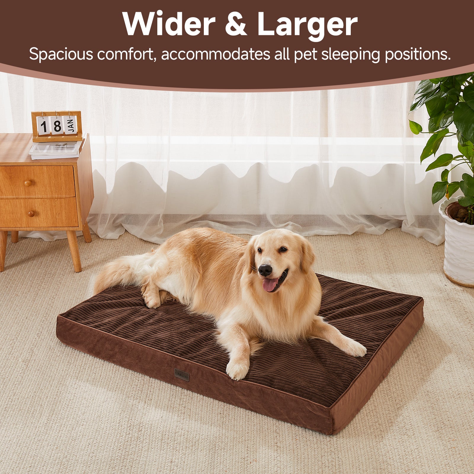 OhGeni | Orthopedic Waterproof & Machine Washable Dog Bed | 44 Inches | Brown