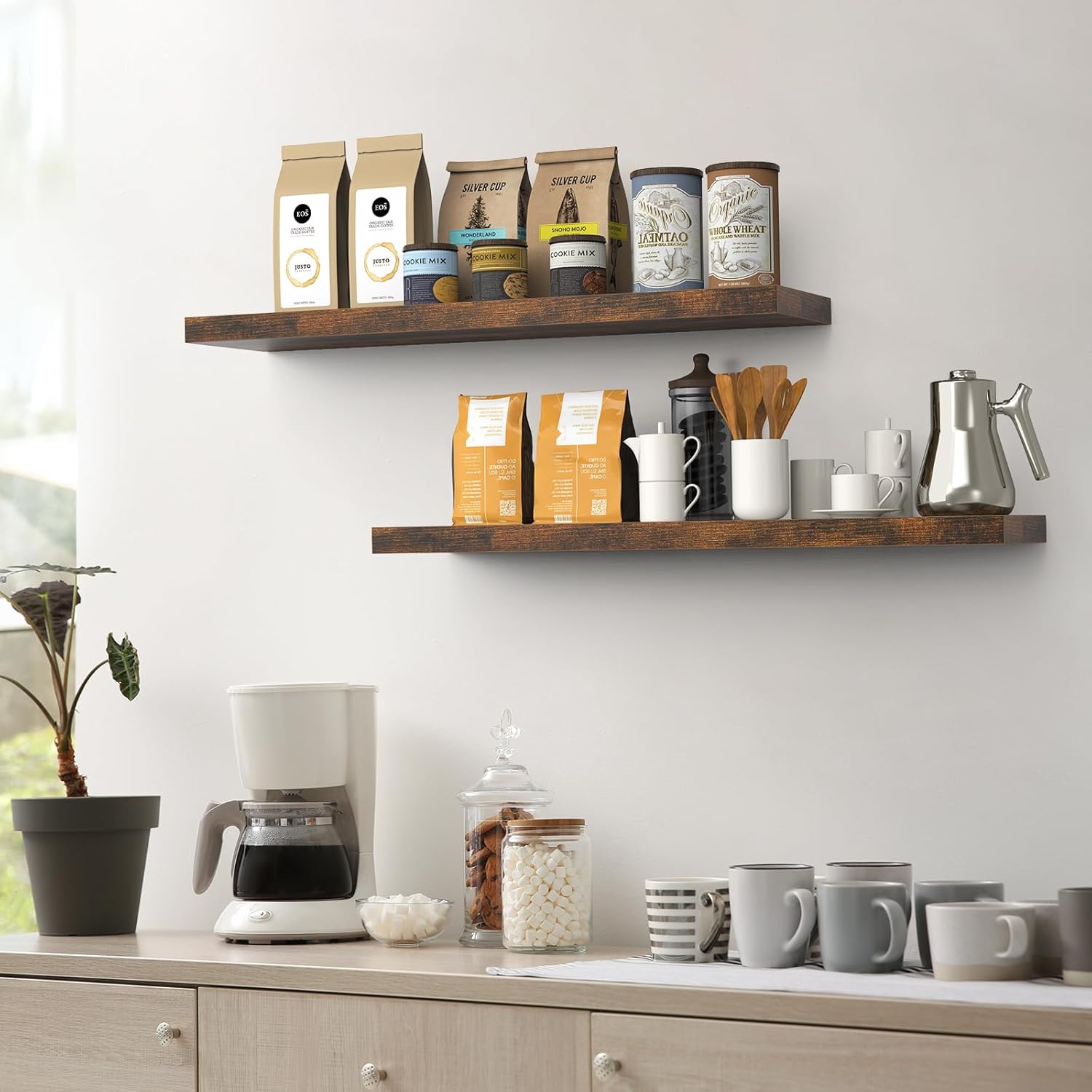 BAYKA | Floating Shelves | 36 inches | 2-Pack | Rustic Brown - aborderproducts