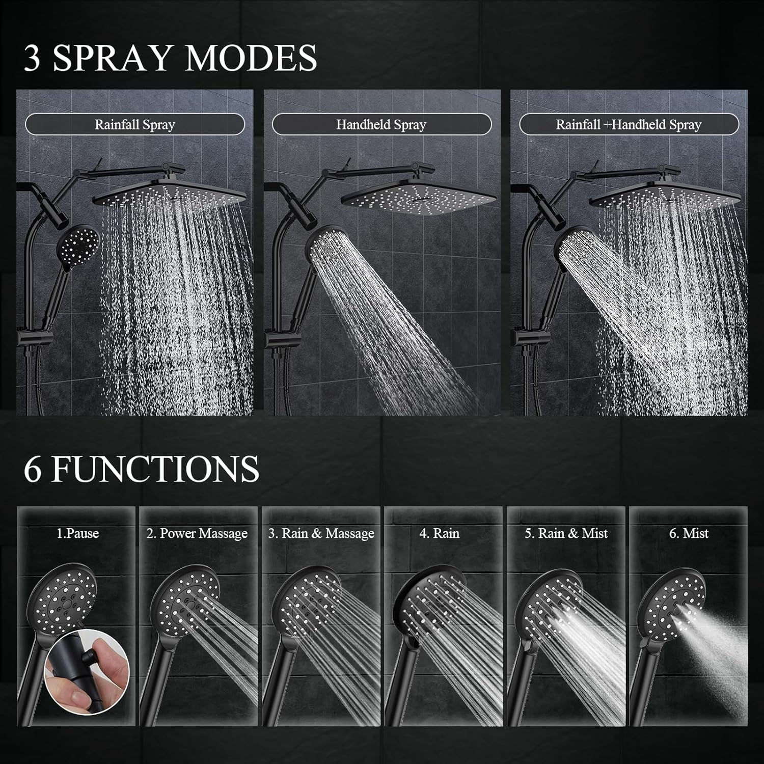 Veken | Shower Head Combo | 11.8 Inch | Matte Black - aborderproducts
