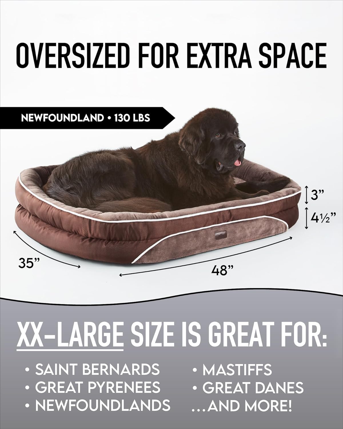 Orthopedic Dog Bed| XX-Large (48 x 35 x 7.5 Inch)|Brown|OhGeni - aborderproducts