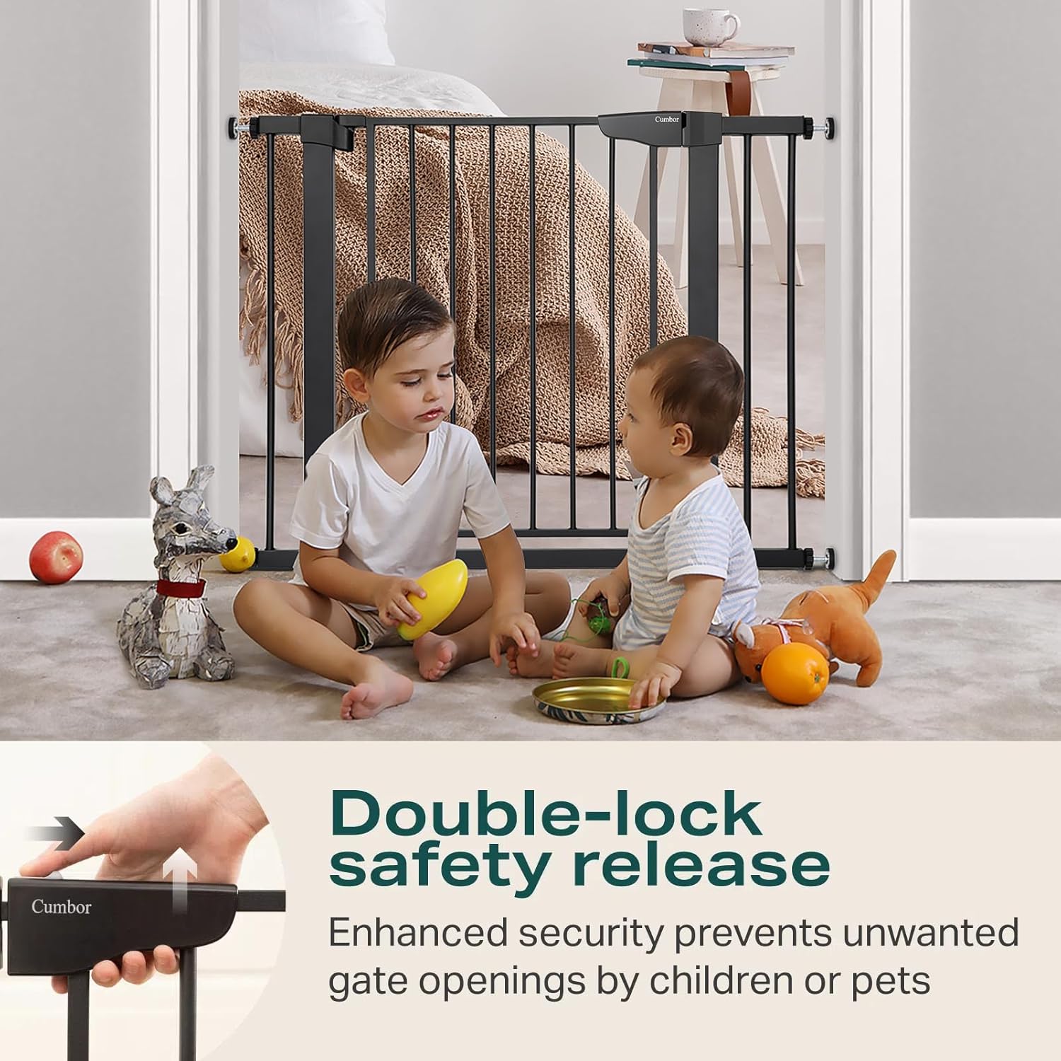 Cumbor Baby Gate | Dog Gate | 29.7-40.6"W x 30.5"H | Black - aborderproducts