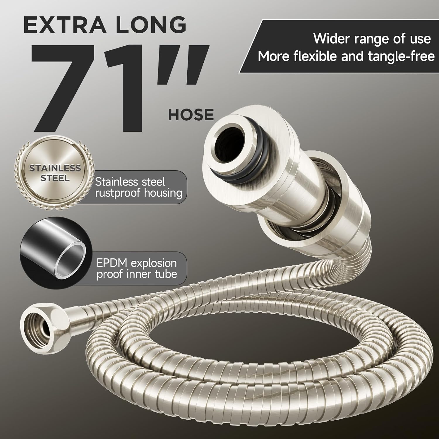Veken | Rectangle High Pressure Rain Shower Head Combo | 1.8 GPM | Brushed Nickel
