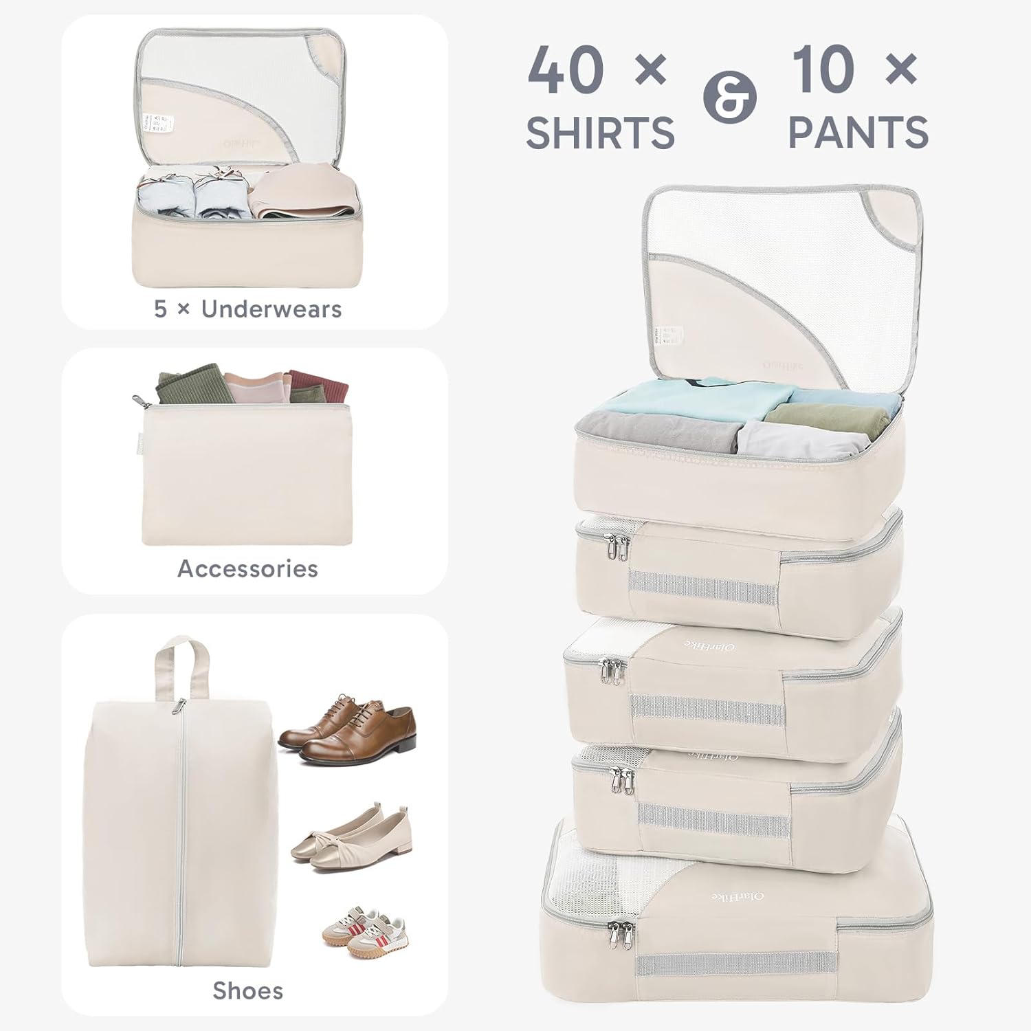 OlarHike | Packing Cubes | 10 Set | Cream - aborderproducts