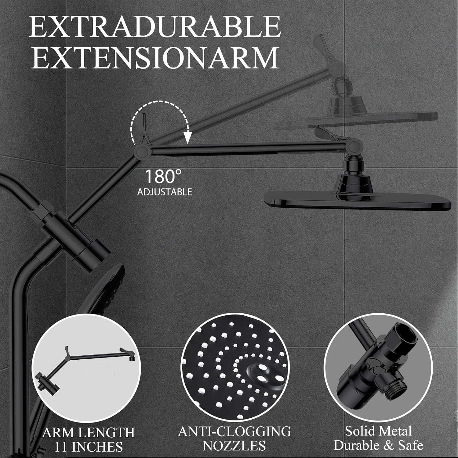 Veken | Shower Head Combo | 11.8 Inch | Matte Black - aborderproducts