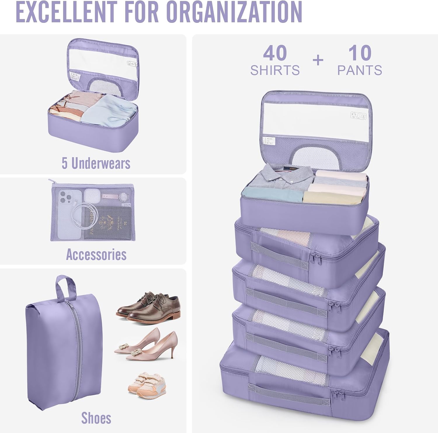Veken | 10 Set | Packing Cube | Early Purple Gray - aborderproducts