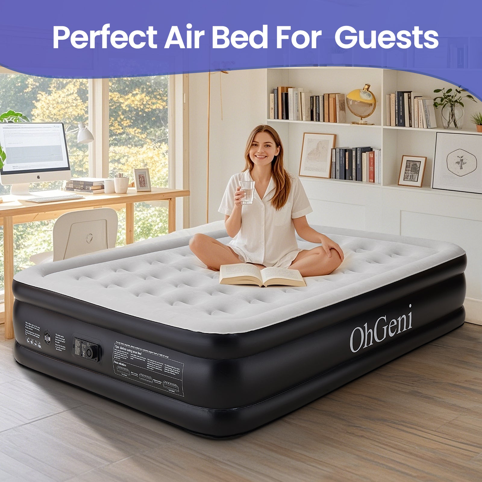 OhGeni | Air Mattress | 18 inch Height | Queen | Black - aborderproducts