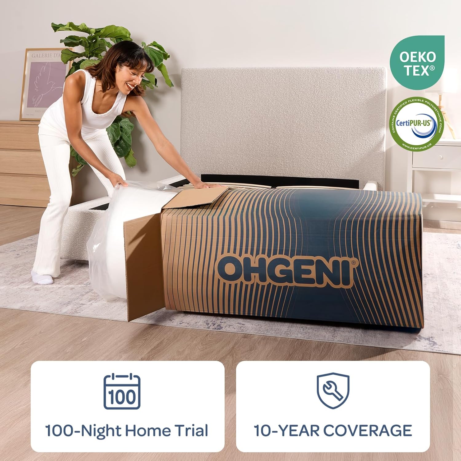 OhGeni | Hybrid Mattress | 10 Inch | Queen | Black