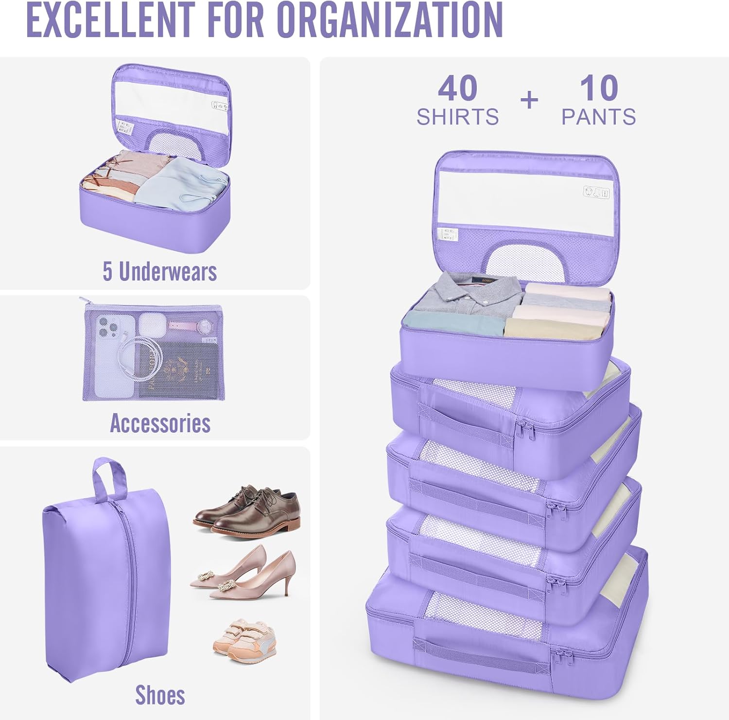 Veken | 10 Set | Packing Cube | Early Purple - aborderproducts