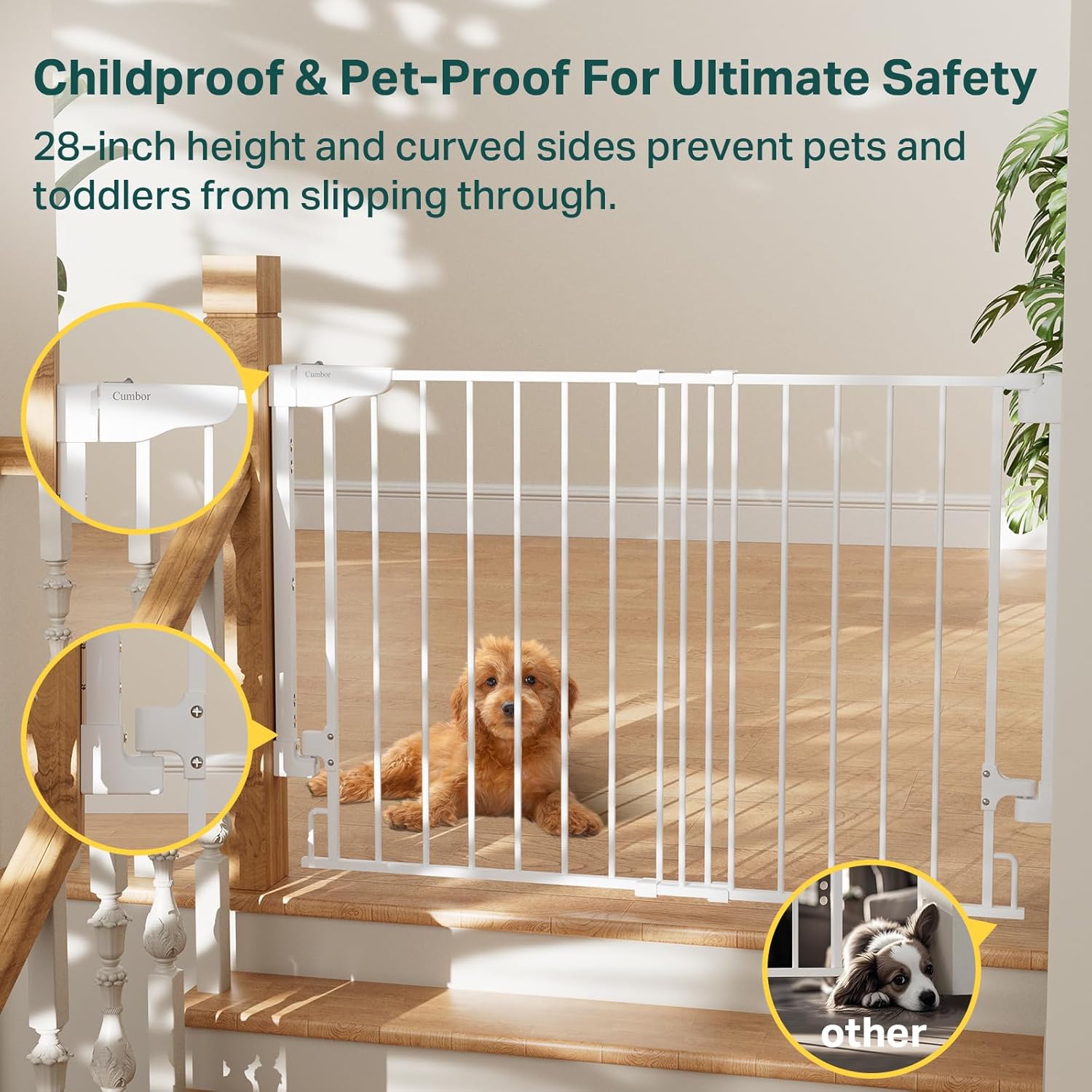 Cumbor | Safety Gate | No Bottom Bar | 29.2-43" | White - aborderproducts