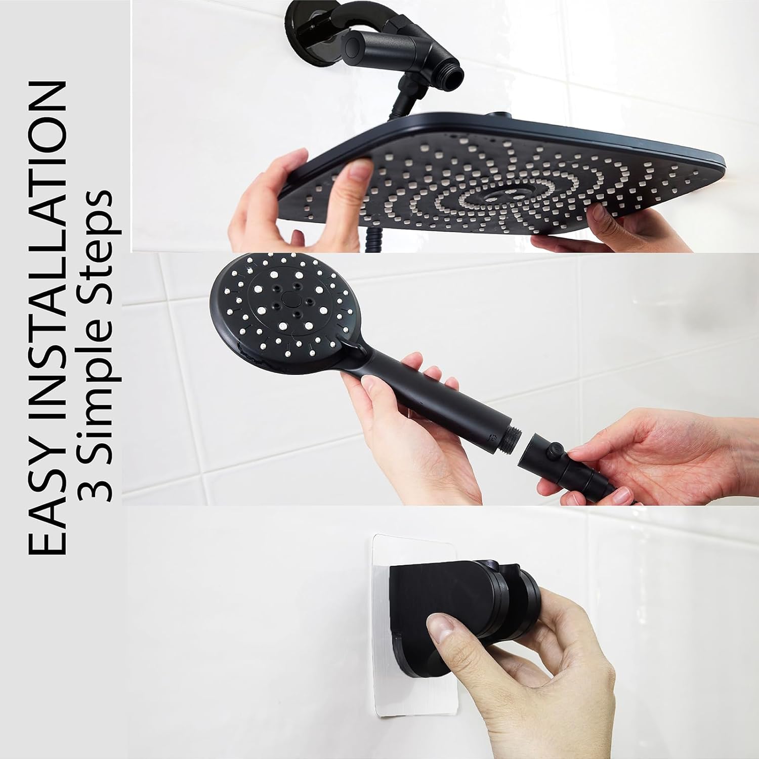 Veken | Shower Head Combo | 12 Inch | Matte Black - aborderproducts