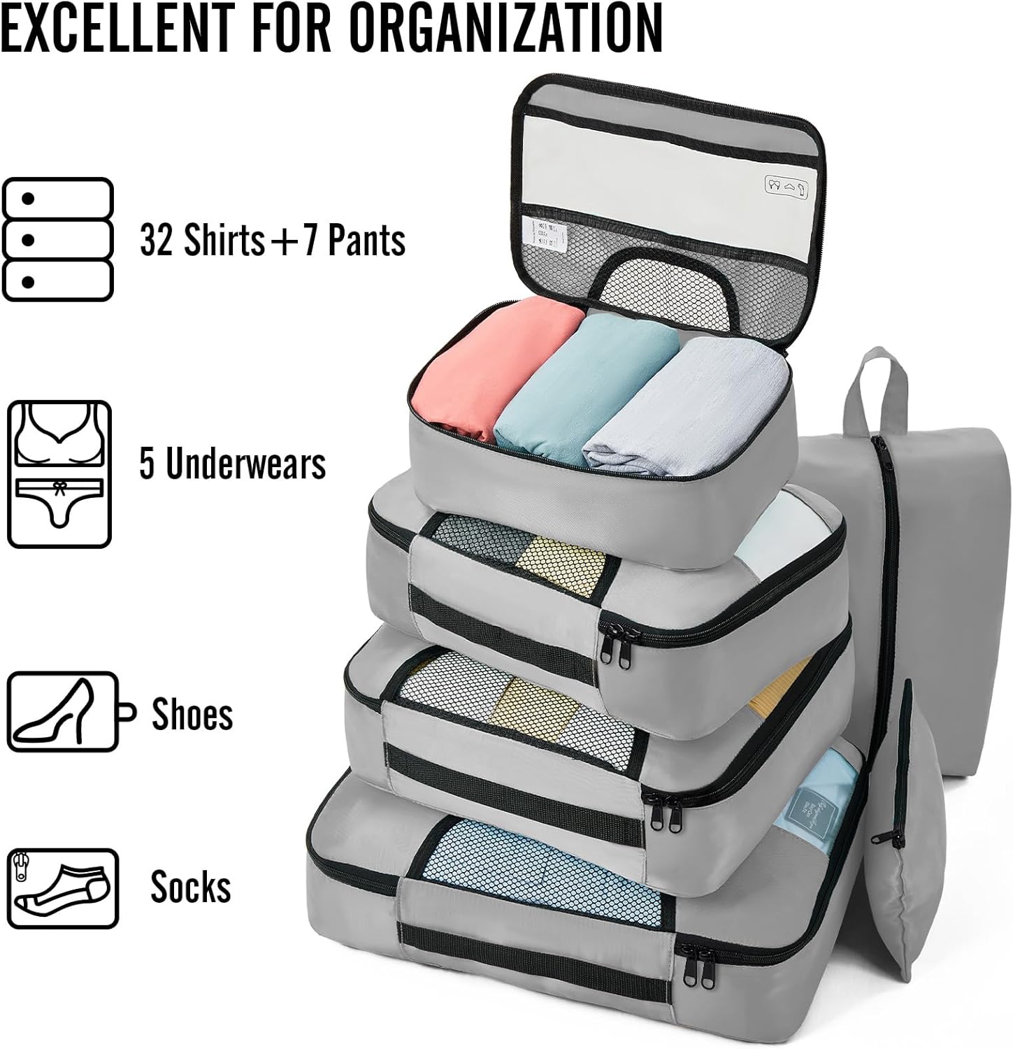 Veken | Packing Cubes | 8 Set | Gray - aborderproducts