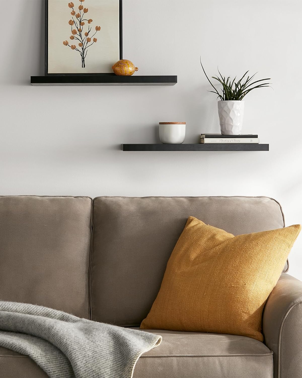 BAYKA Floating Shelves, Wall Mounted Rustic Wood Shelves | 2pcs | 22.5in | Black - aborderproducts