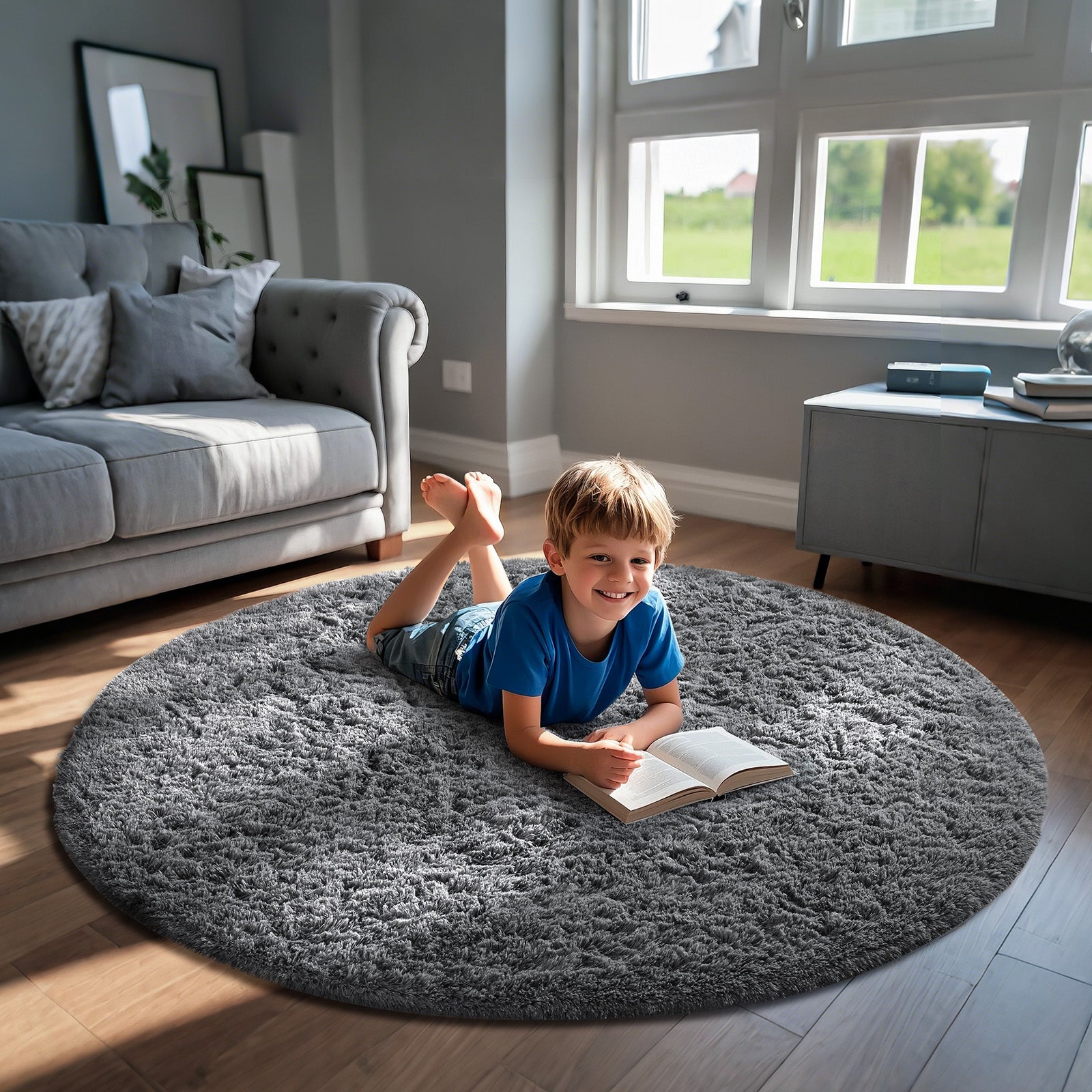 Ophanie | Round Rug | 6 Ft | Grey - aborderproducts