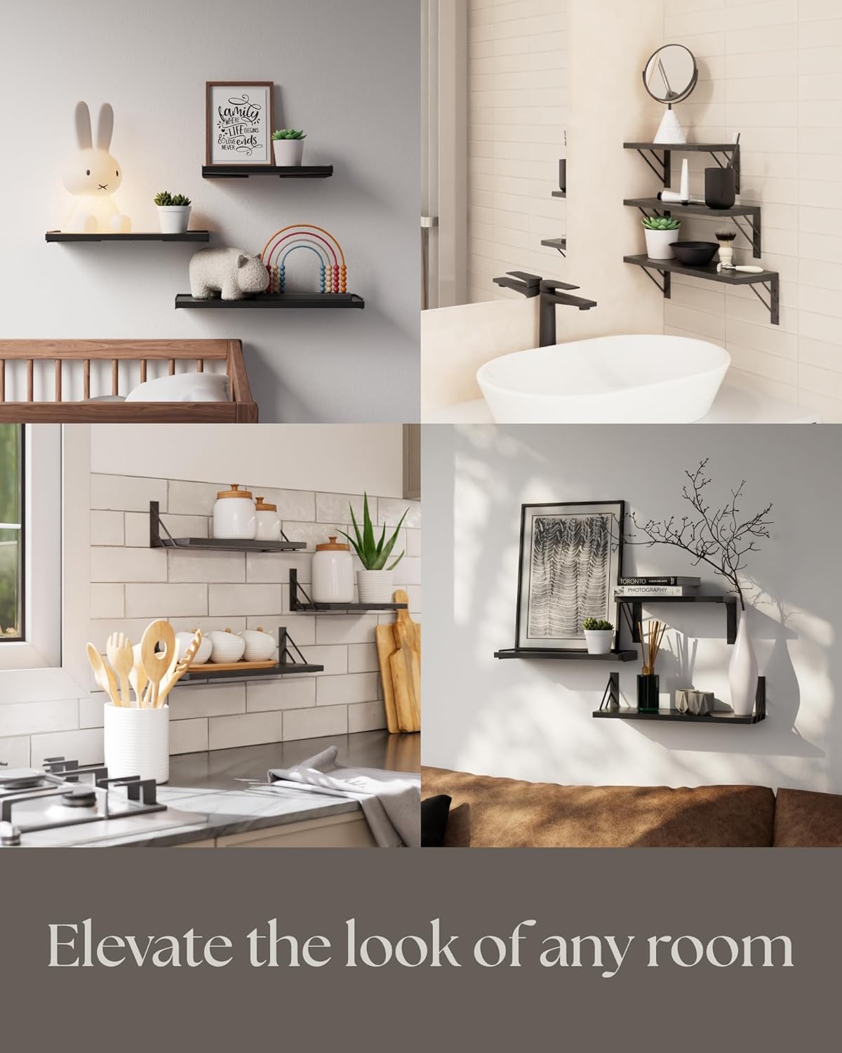 BAYKA | Floating Shelves | Set of 3 | Black - aborderproducts