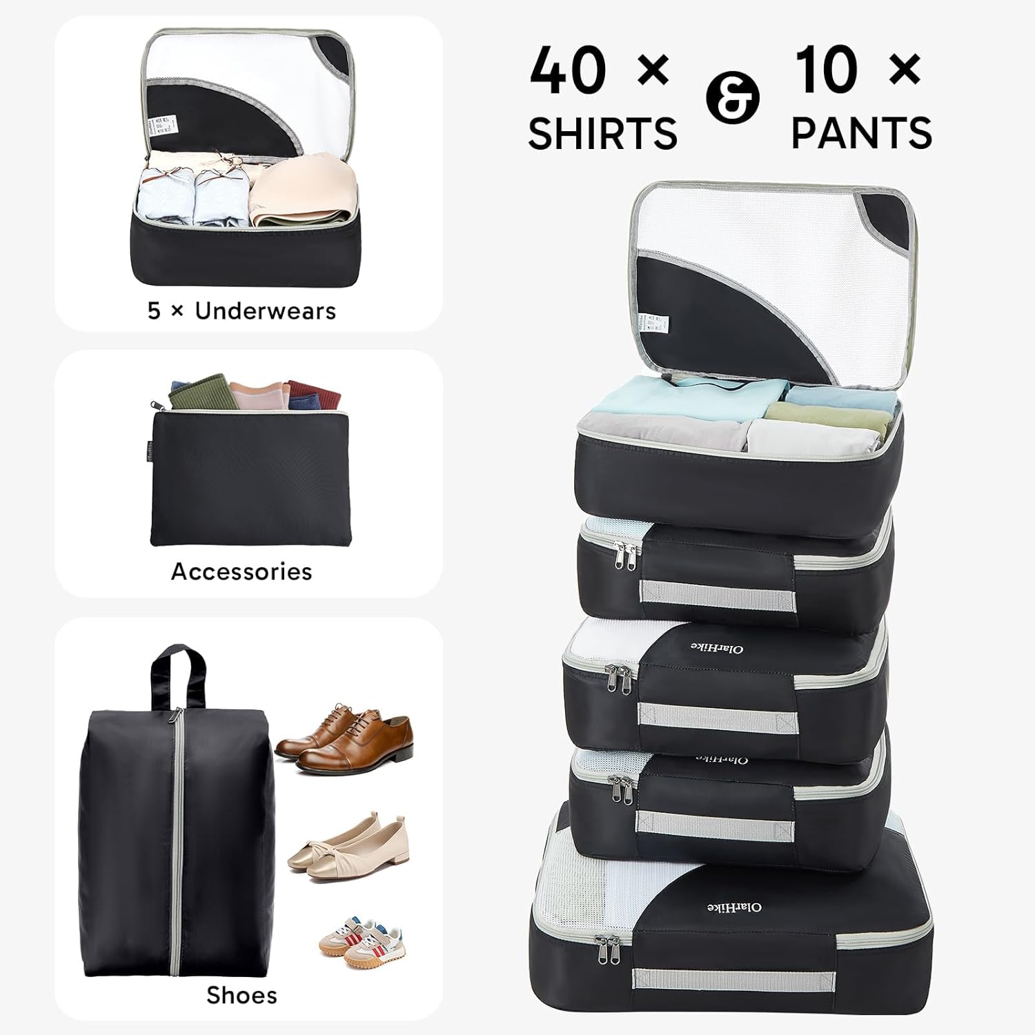 OlarHike | Packing Cubes | 10 Set | Black