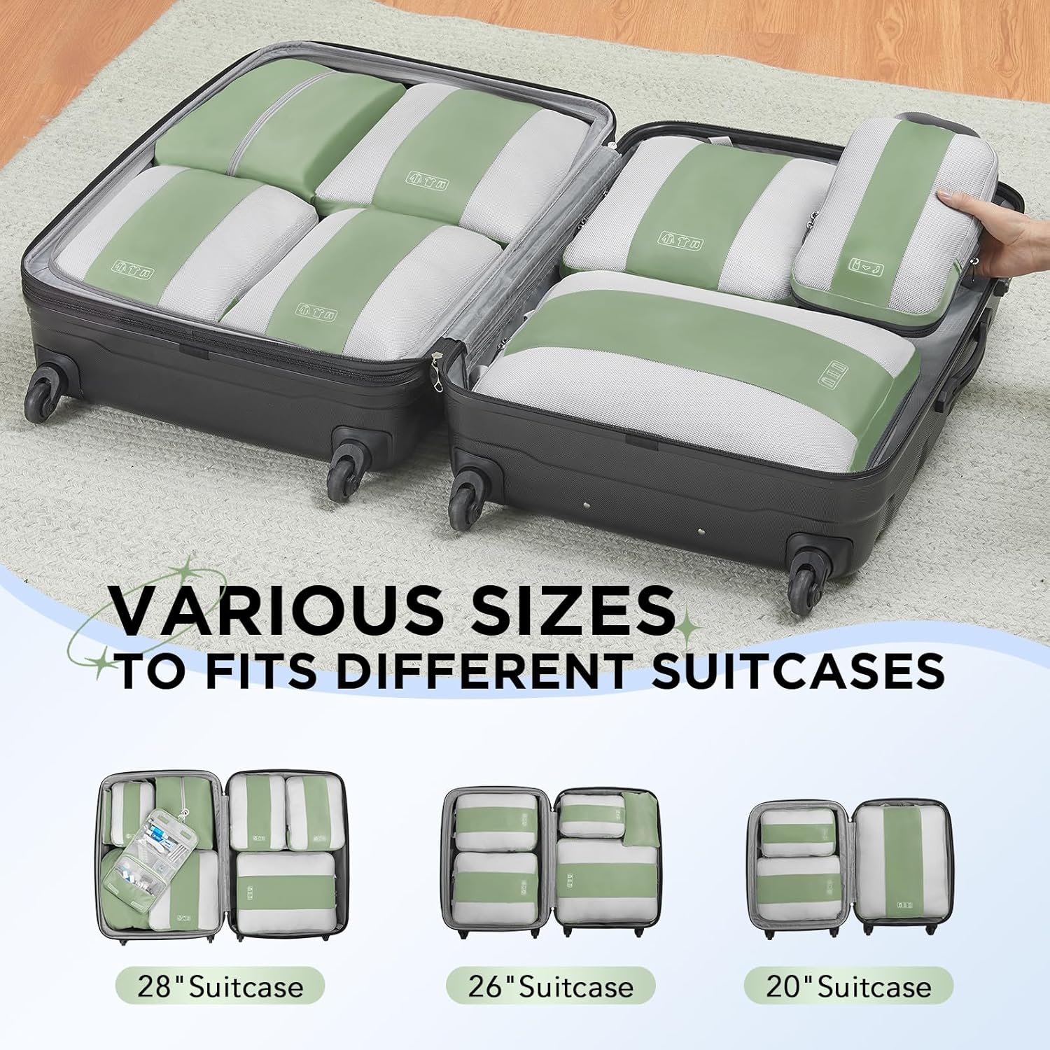 OlarHike | Compression Packing Cubes | 10 Sets | Matcha Green - aborderproducts
