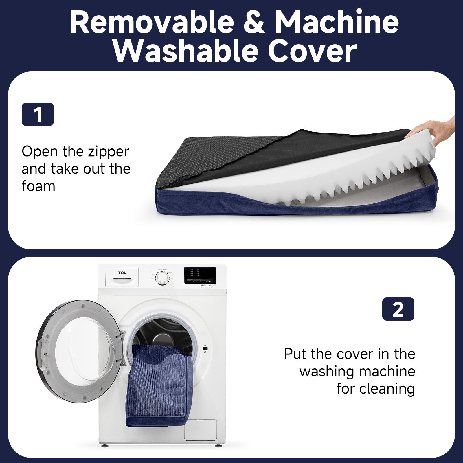 OhGeni | Orthopedic Waterproof & Machine Washable Dog Bed | 41 Inches | Navy