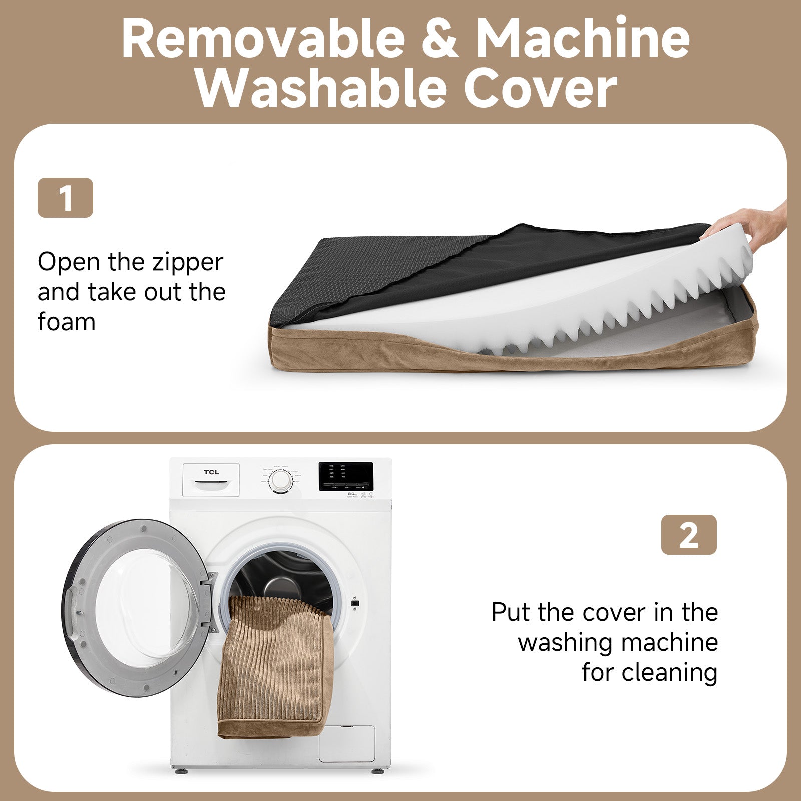 OhGeni | Orthopedic Waterproof & Machine Washable Dog Bed | 54 Inches | Coffee