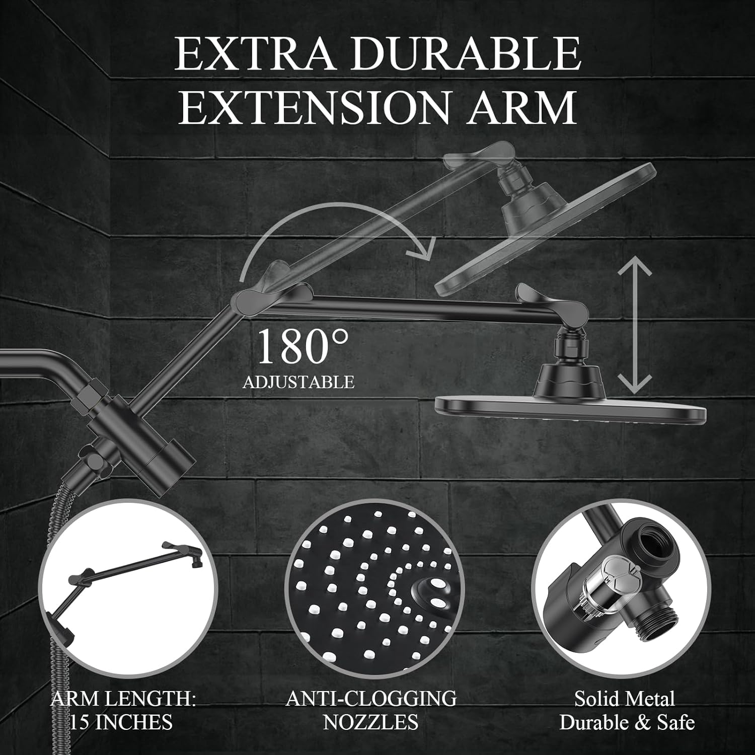 Veken | Shower Head Combo | 11.8 Inch | 1.8gpm | Matte Black - aborderproducts