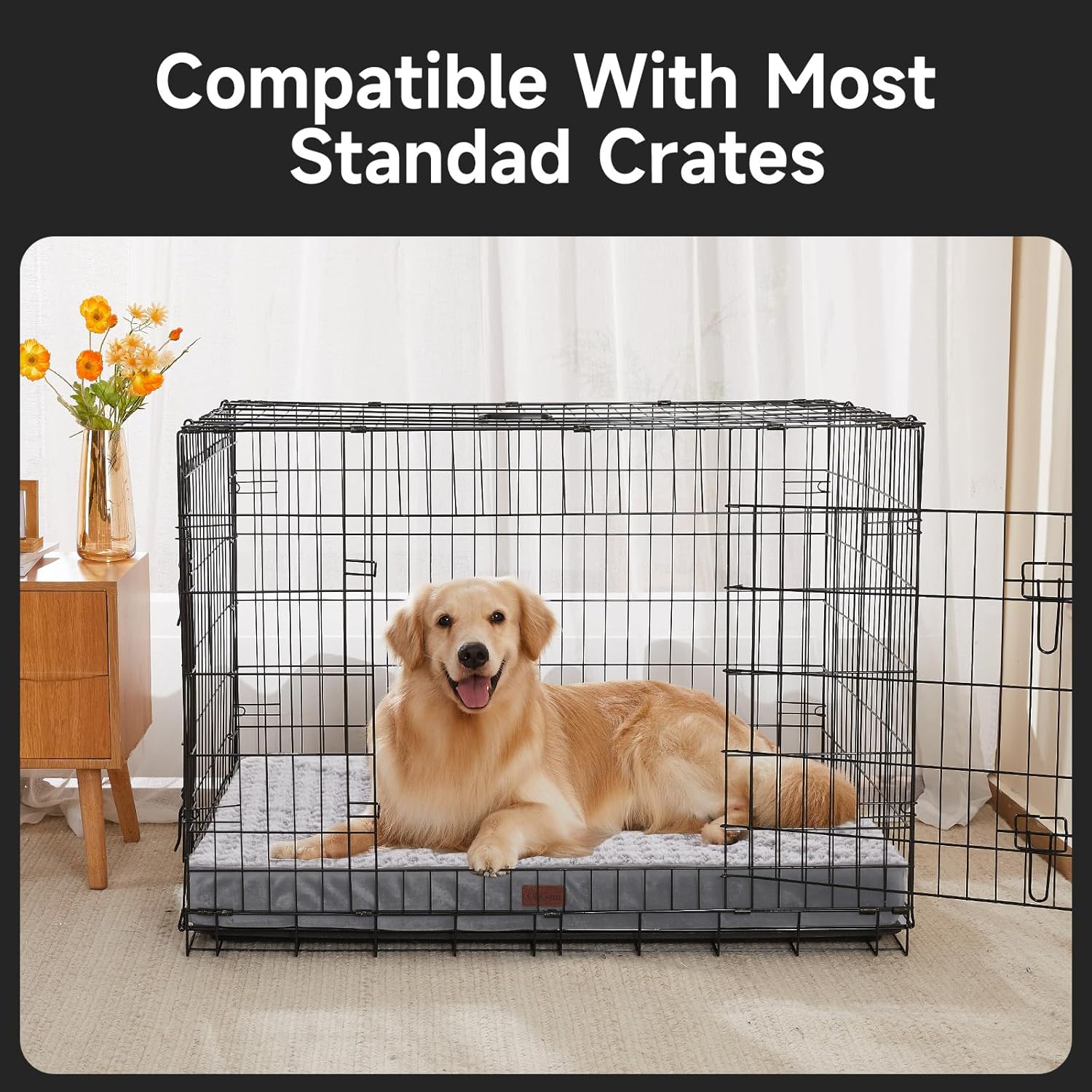 OhGeni | Dog Bed | Houndstooth Fabric | 41 Inches | Gray - aborderproducts