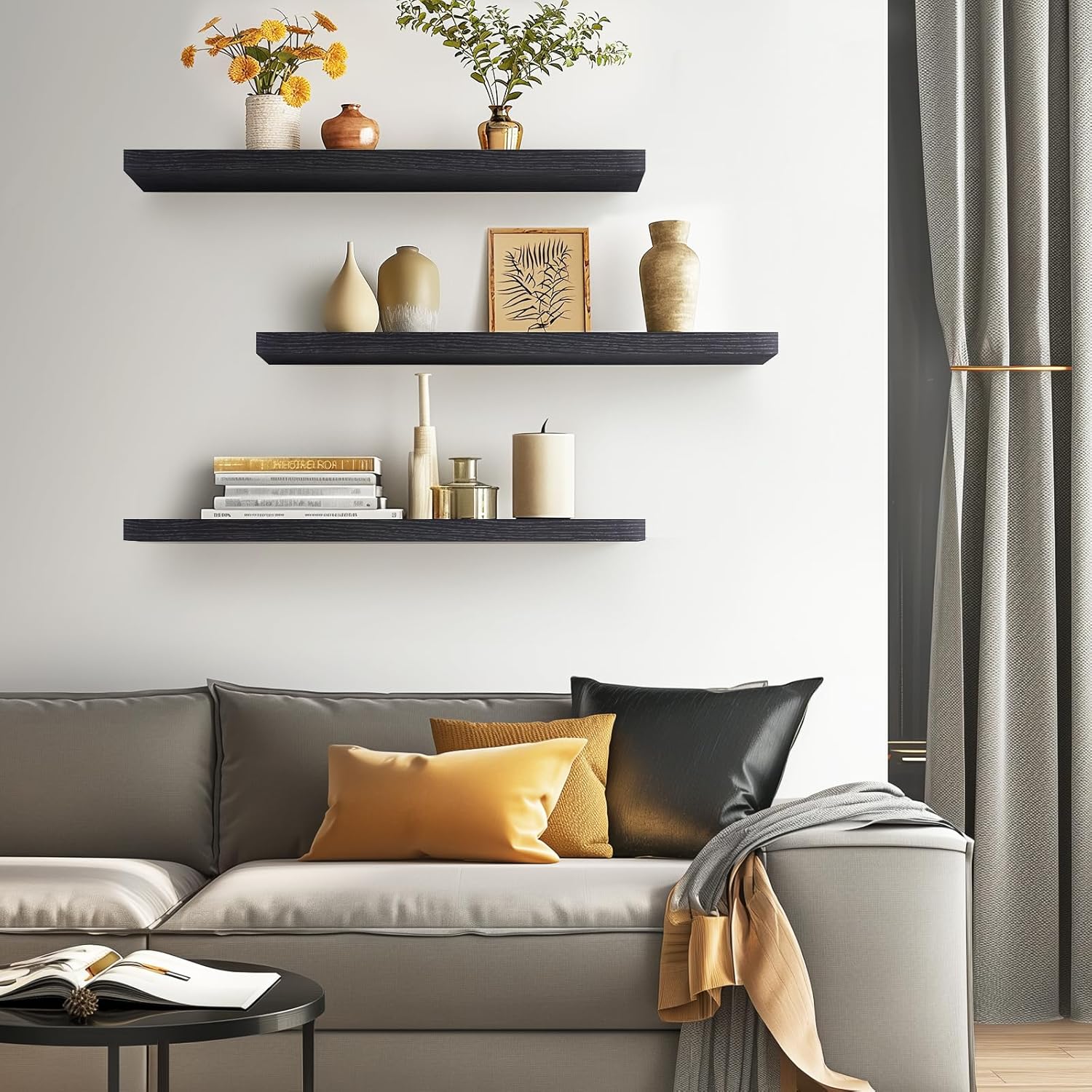 BAYKA | Floating Shelves | 36 inches | 3-Pack | Black - aborderproducts