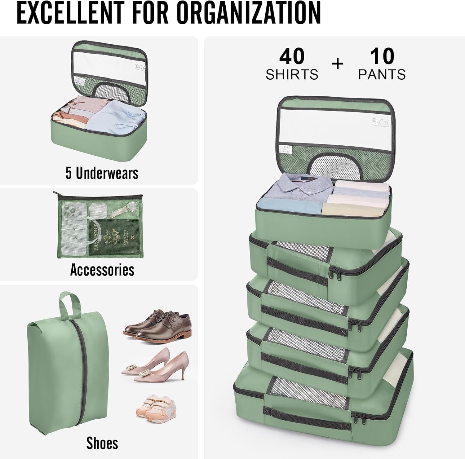 Veken | 10 Set | Packing Cube | Jade Matcha - aborderproducts