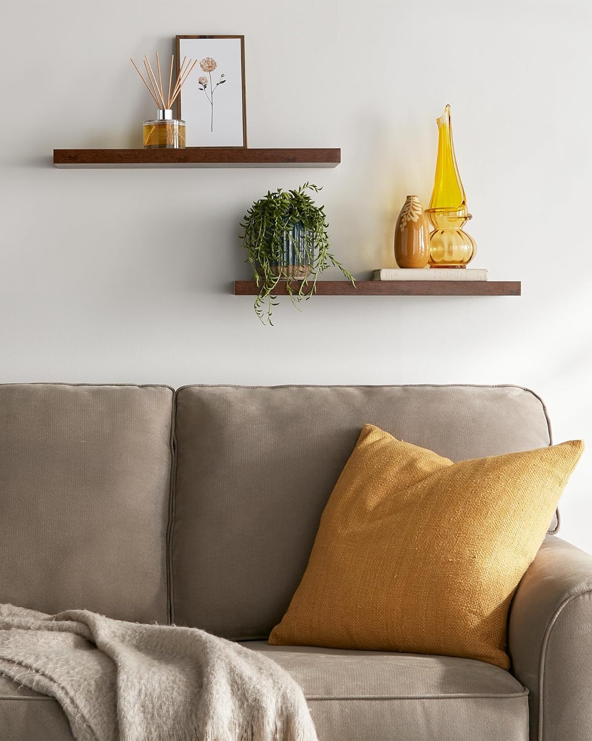 BAYKA Floating Shelves, Wall Mounted Rustic Wood Shelves | 2pcs | 22.5in | Rustic Brown - aborderproducts