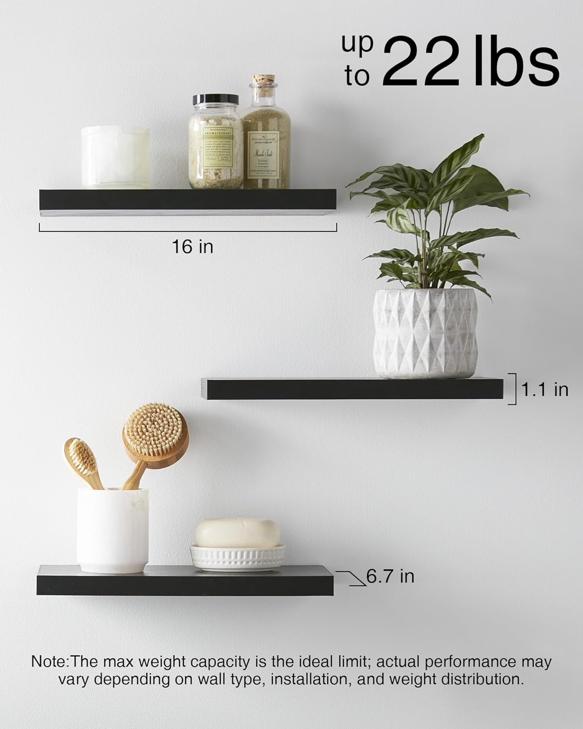BAYKA | Floating Shelves | 15.7 in | 3-Piece | Black - aborderproducts