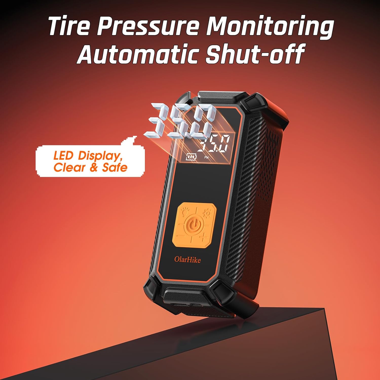 OlarHike Cordless Electric Tire Inflator Portable Air Compressor, Auto Air Pump for Car Tire,SUV,Bicycle, Bike,motorcycle,ball, Tire Inflator with Digital Pressure Gauge, Smart Pump with LED Light, Orange - aborderproducts