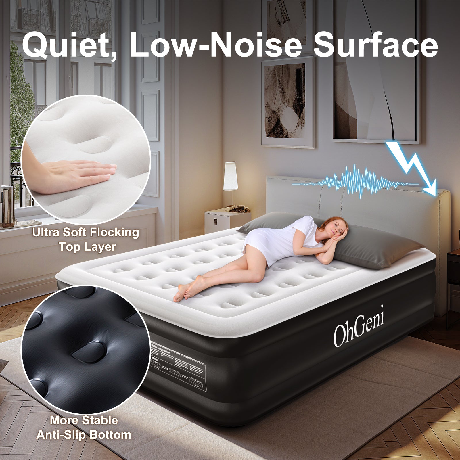 OhGeni | Air Mattress | Queen | 18 Raised | Black - aborderproducts