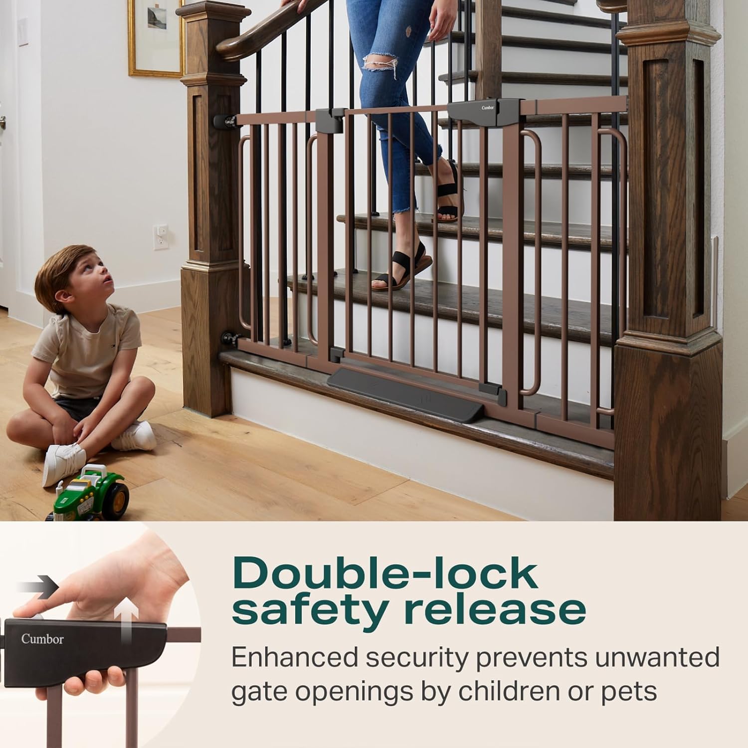 Cumbor | Safety Gate | 57"W x 30.5"H | Brown - aborderproducts
