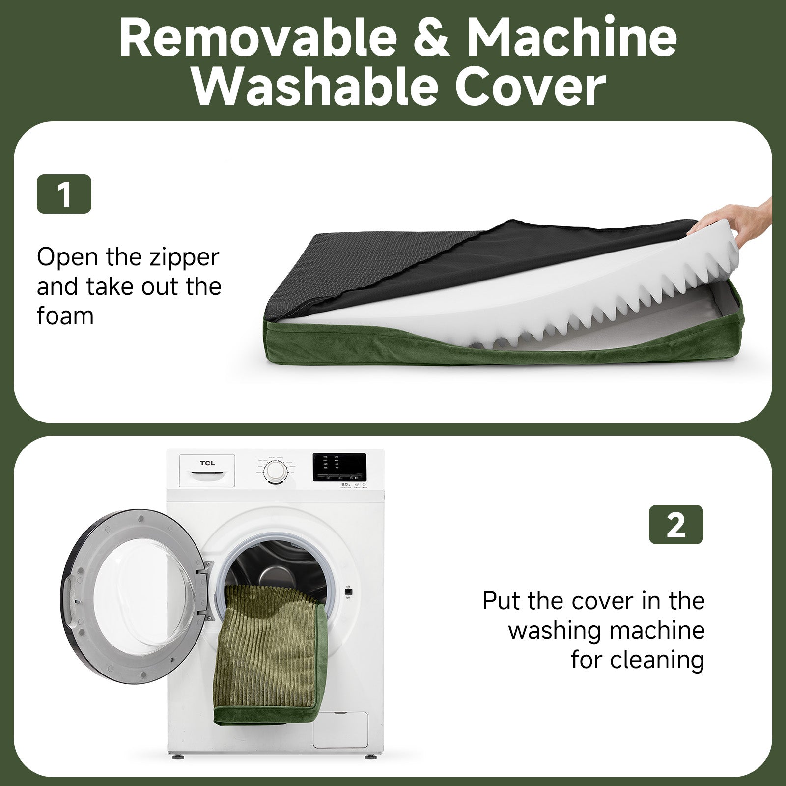OhGeni | Orthopedic Waterproof & Machine Washable Dog Bed | 41 Inches | Dark Green