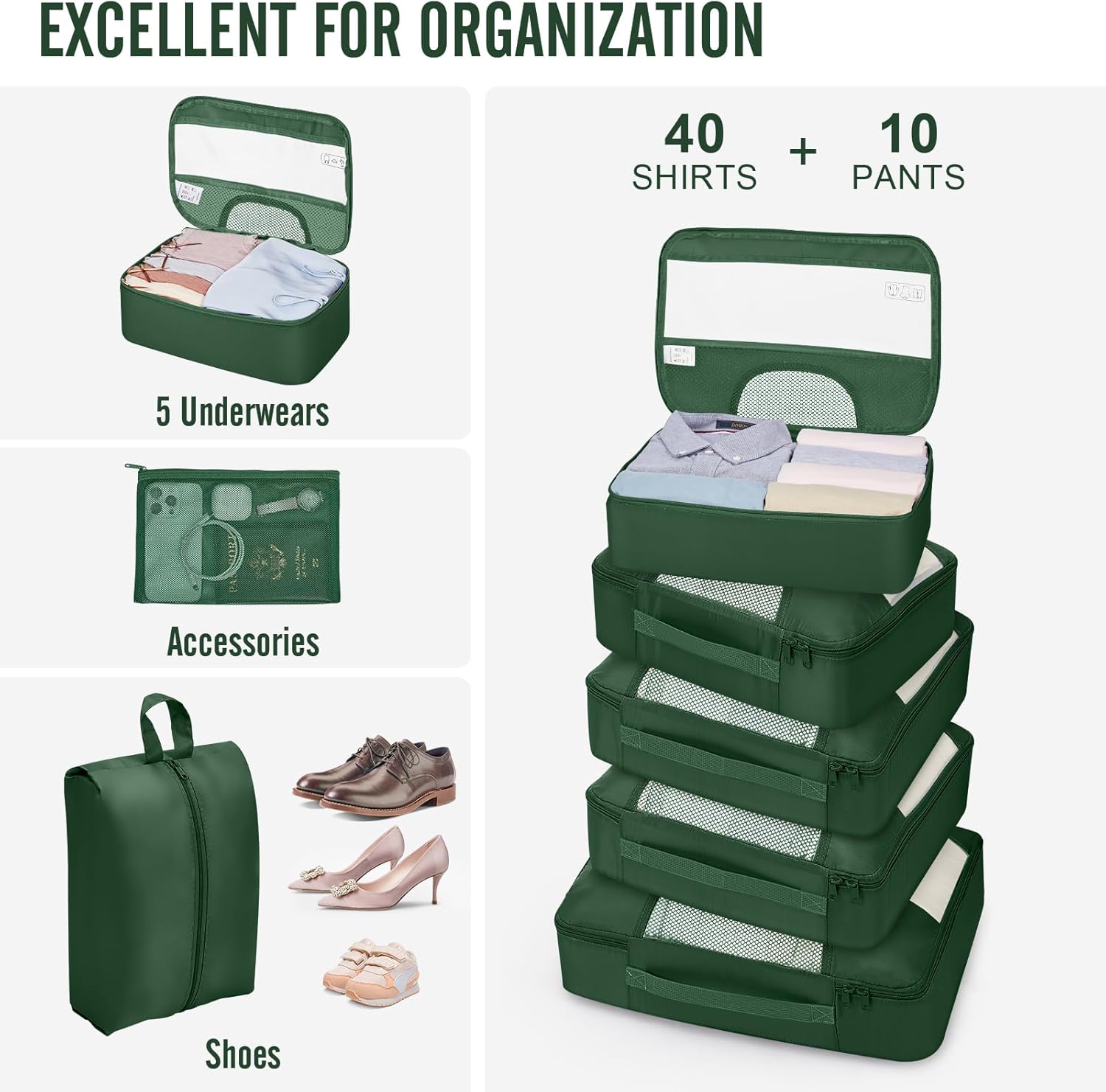 Veken | 10 Set | Packing Cube | Jungle Green - aborderproducts