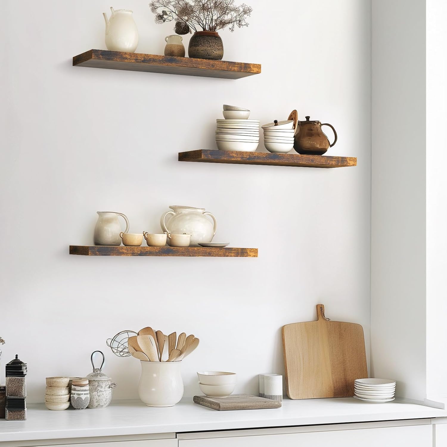 BAYKA | Floating Shelves | 22.5 inches | 3 Piece | Rustic Brown - aborderproducts