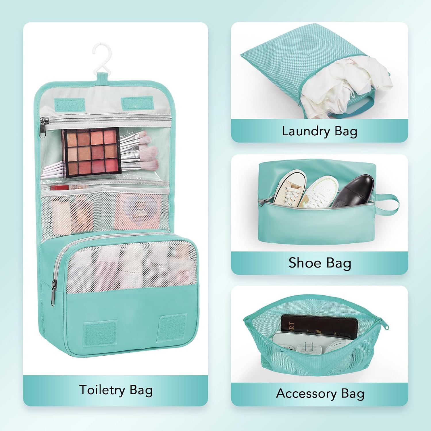 8-Piece Set Compression Packing Cubes (New Blue Green) - aborderproducts