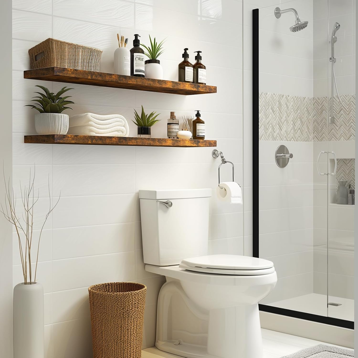 BAYKA | Floating Shelves | 48 inches | 2-Pack | Rustic Brown - aborderproducts
