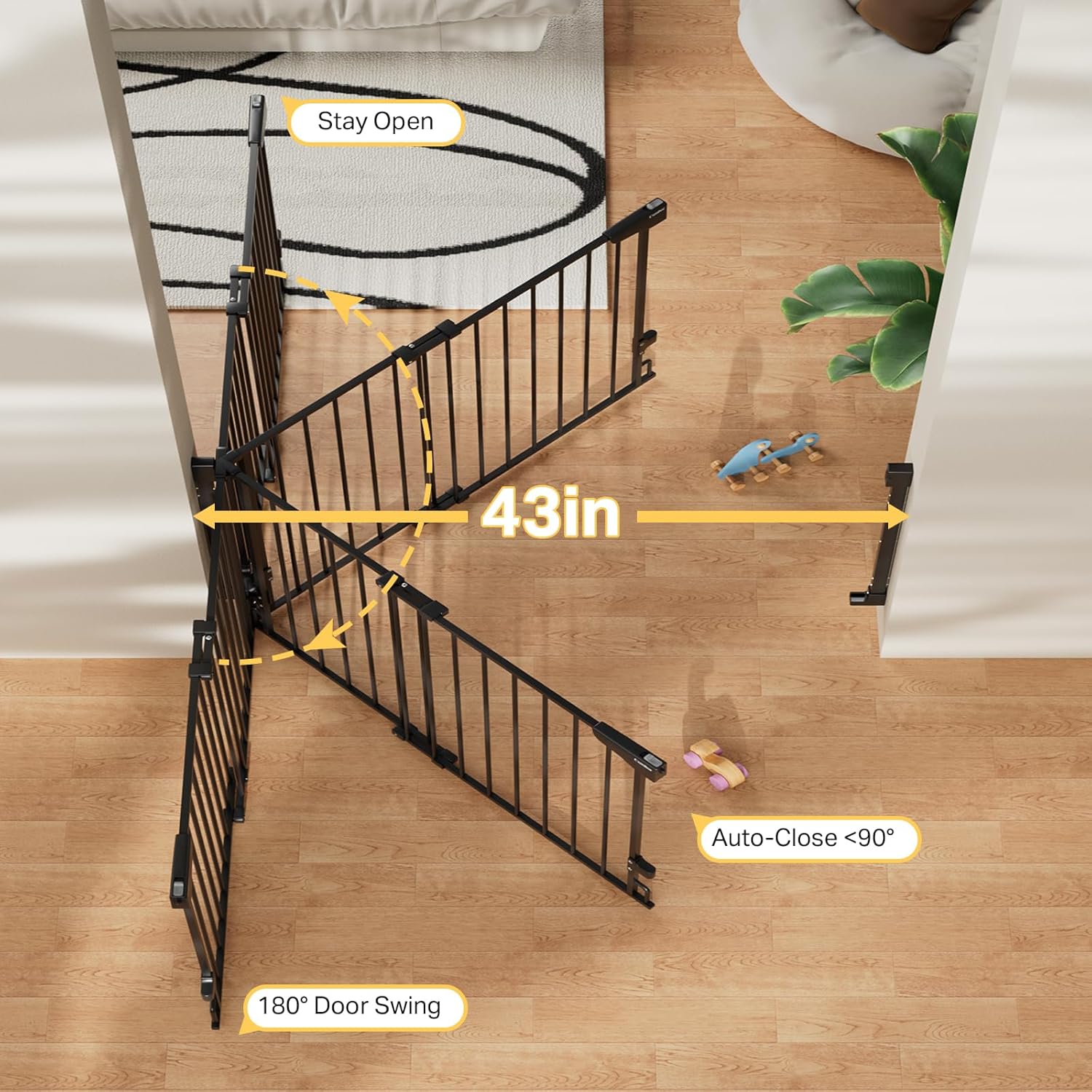 Cumbor | Safety Gate | No Bottom Bar | 34" x 29.2-43" | Black - aborderproducts