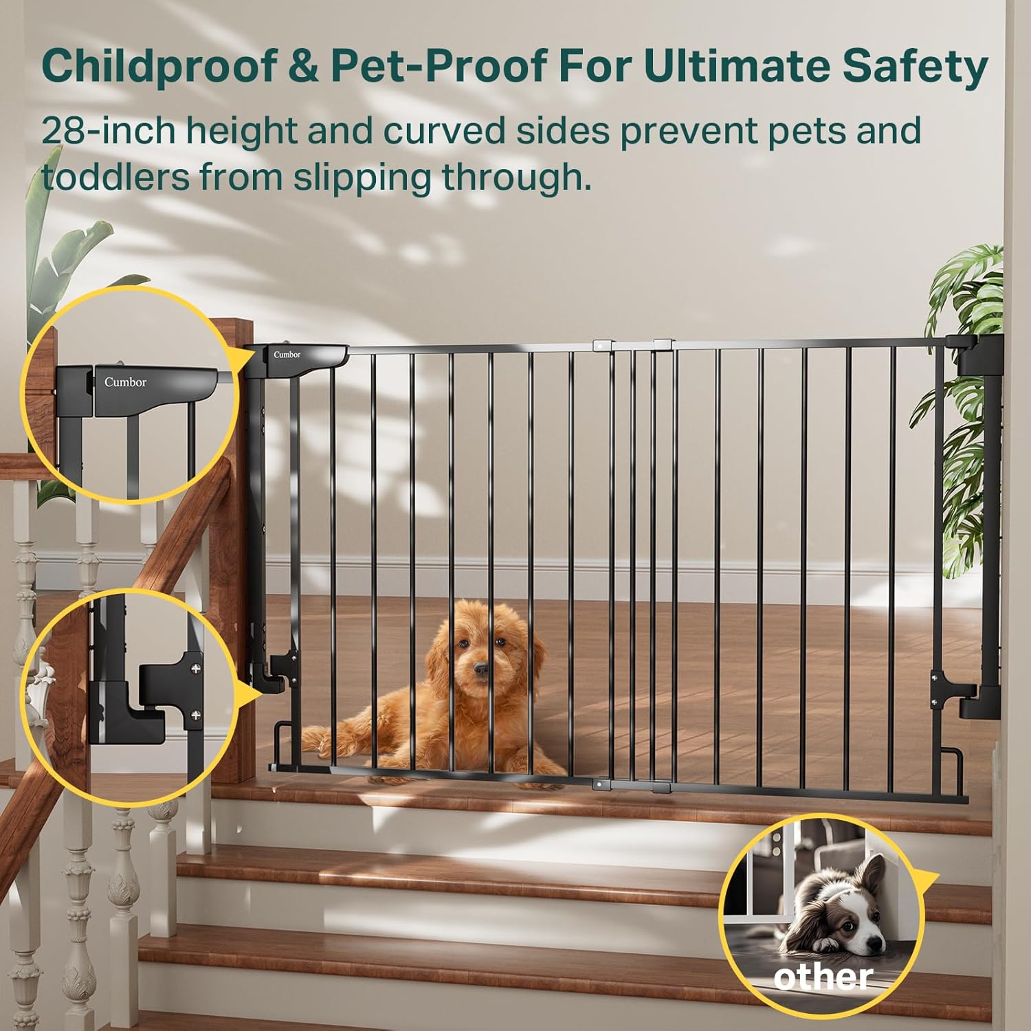 Cumbor | Safety Gate | No Bottom Bar | 28" x 31.6-48" | Black
