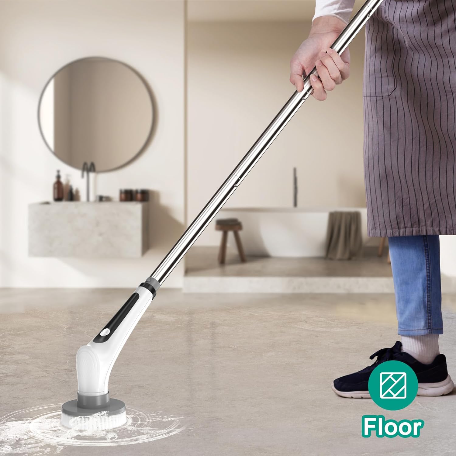 VEKEN ELECTRIC SPIN SCRUBBER, 9 REPLACEABLE BRUSH HEADS| White - aborderproducts