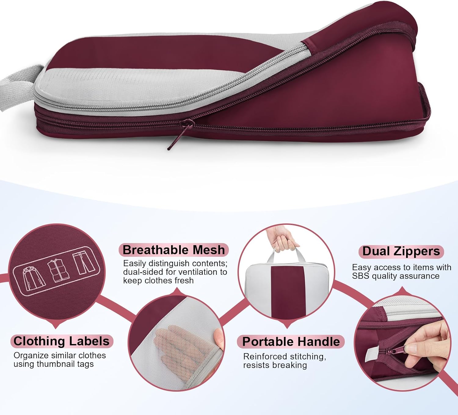 OlarHike | Compression Packing Cubes | 10 Sets | Burgundy - aborderproducts