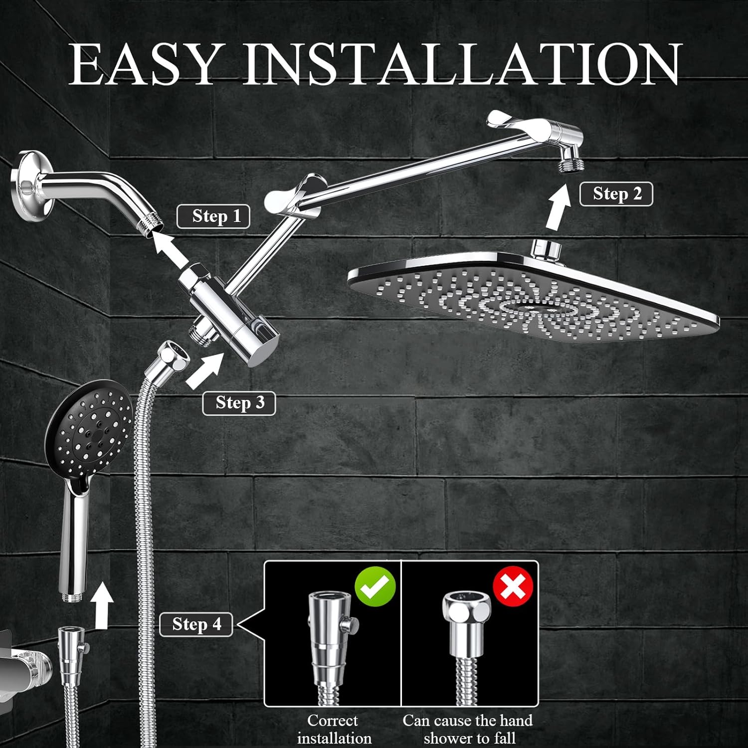 Veken | Shower Head Combo | 11.8 Inch | 1.8gpm | Chrome - aborderproducts