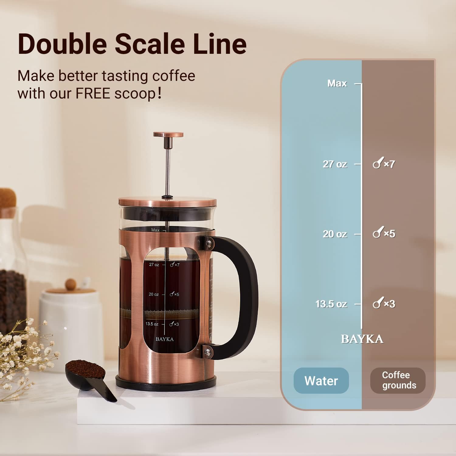 BAYKA French Press | 34oz | Copper - aborderproducts