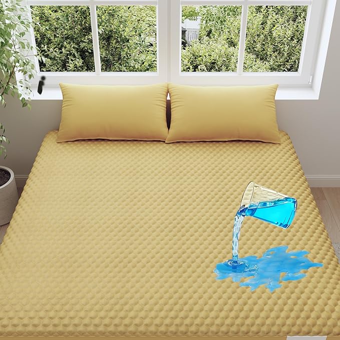 OhGeni 100% Waterproof Mattress Protector,Queen Size Mattress Soft Pad,Hair & Bedwetting Resistant,Cooling Breathable Fitted Sheets,Washable Bed Cover,Non-Slip Deep Pocket,Noiseles for Bedroom,Yellow