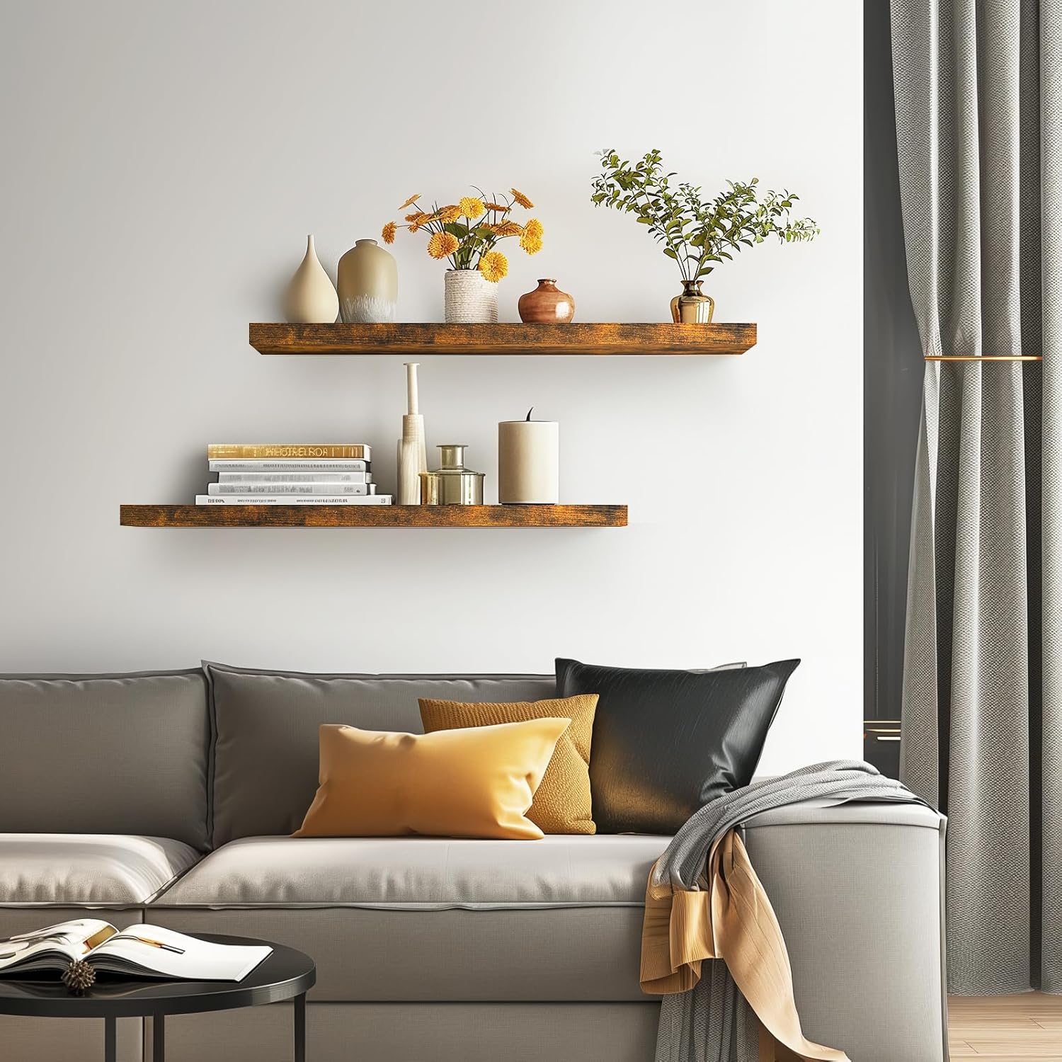 BAYKA | Floating Shelves | 36 inches | 2-Pack | Rustic Brown - aborderproducts