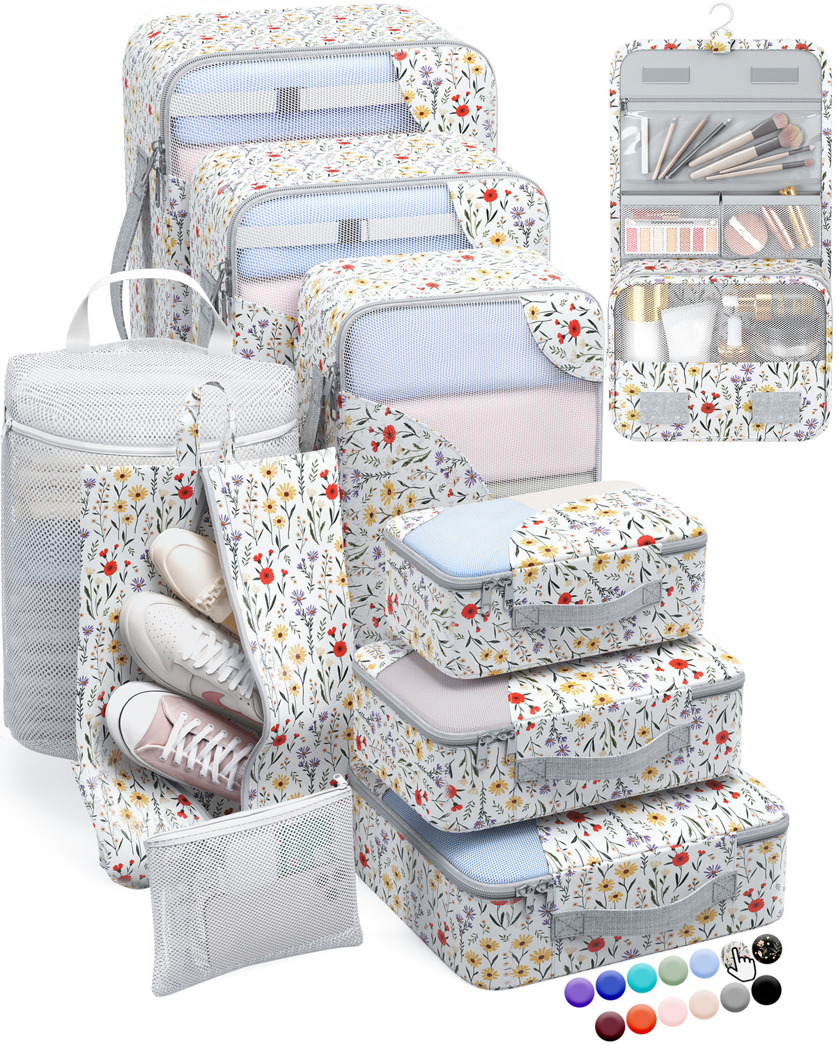 ALL INCLUDED 10 Set Durable Packing Cubes for Suitcases,OlarHike Essentials for Travel,UPGRADED Anti-Tear Stitching, NEW Improved Luggage Packing Organizers for Travel Accessories (Flower) - aborderproducts