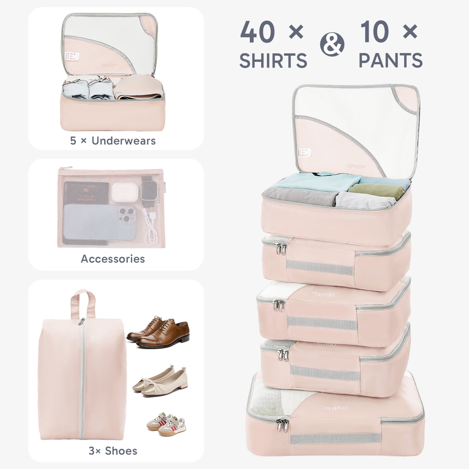 ALL INCLUDED 10 Set Durable Packing Cubes for Suitcases,OlarHike Essentials for Travel,UPGRADED Anti-Tear Stitching, NEW Improved Luggage Packing Organizers for Travel Accessories (Flower) - aborderproducts