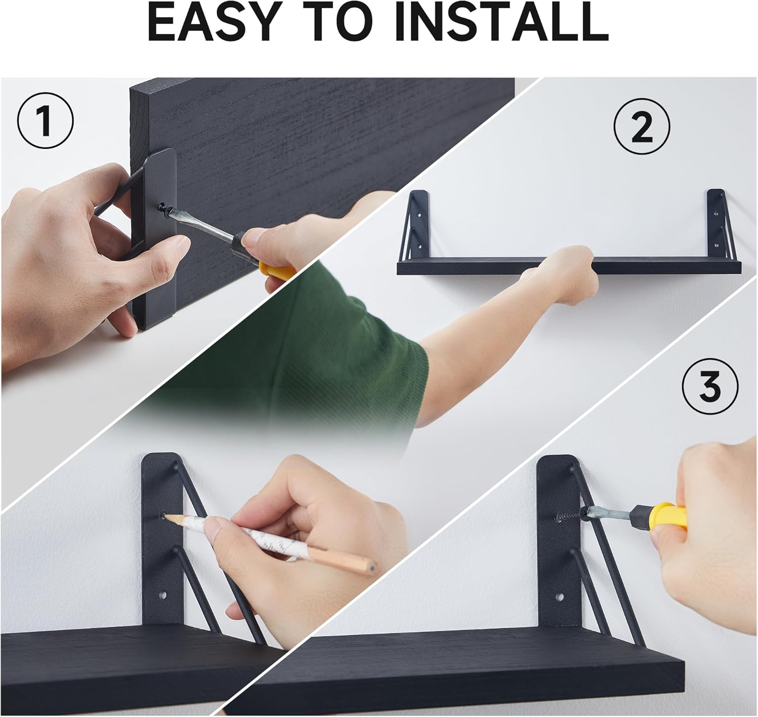BAYKA | Floating Shelves | Set of 4 | Black - aborderproducts